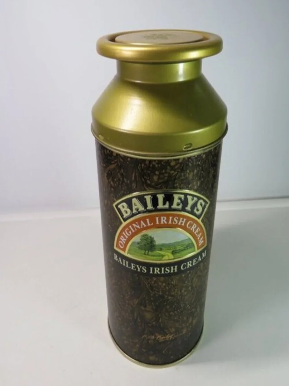 Bailey's Irish Milk Can Chun metal tin Farmhouse Warm Gold & Brown Cow Milk Jug